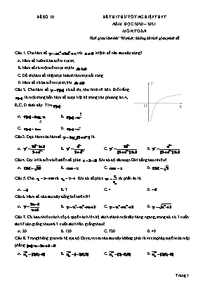Đề thi thử Tốt nghiệp THPT môn Toán - Đề số 10 - Năm học 2020-2021 (Có đáp án)